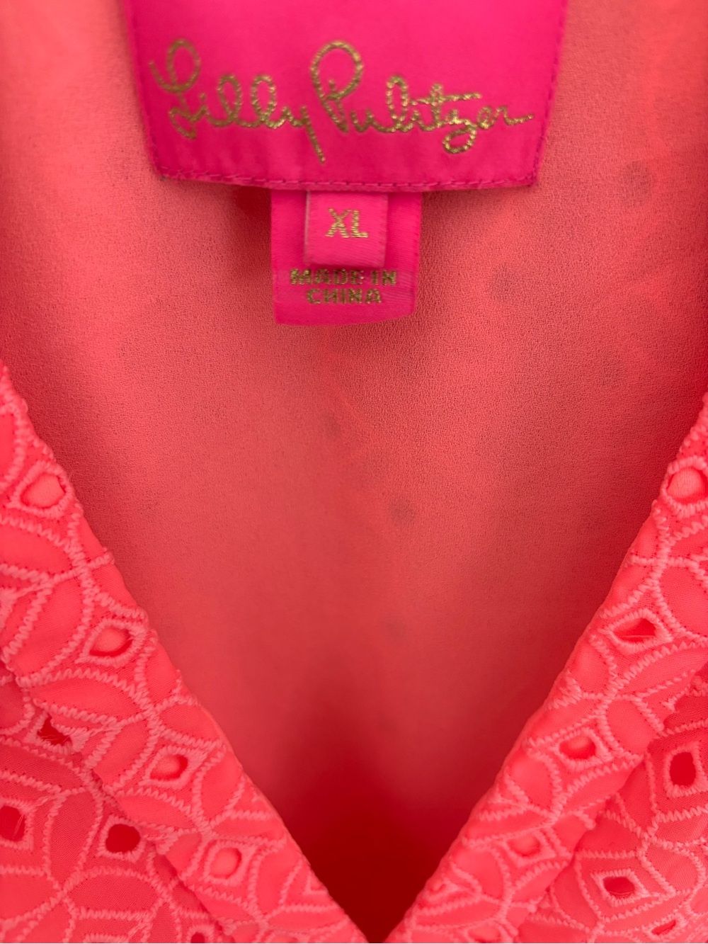 Lilly Pulitzer Novella Coral Pink Mini Medallion Eyelet Chiffon V-Neck Dress - Picture 5 of 10